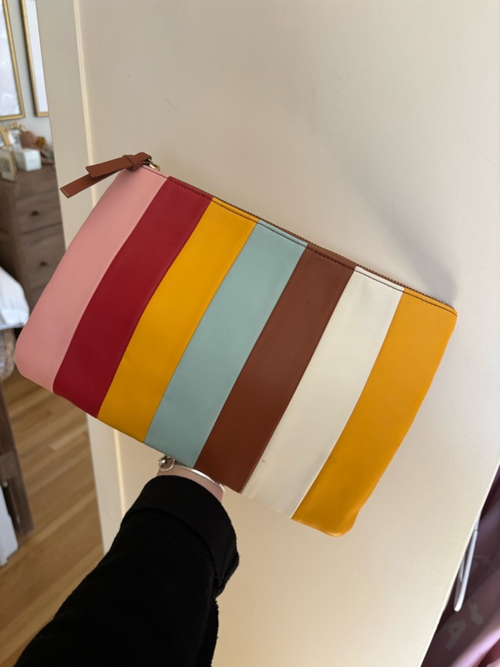 Multi-Color Striped Women’s Zip Pouch - Pink, Red, Yellow, Blue, Brown, White